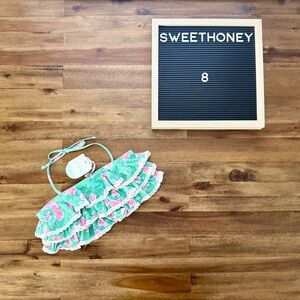 NWT SweetHoney Milly Frilly Bikini Top Spring Floral 8 Green Pink Lace Ruffle